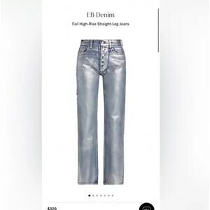 EB Denim Silver Coated Jeans Women 26 $320 MSRP Straight High Rise Festival Rave